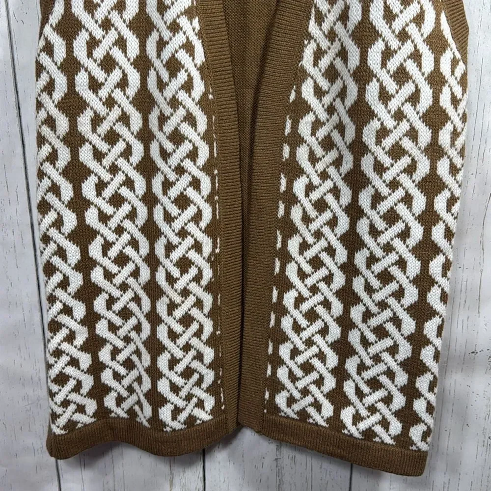 Alpaca Fina Wool 100% Tan Geometric Open Front Womens Peruvian Sweater Vest Cozy